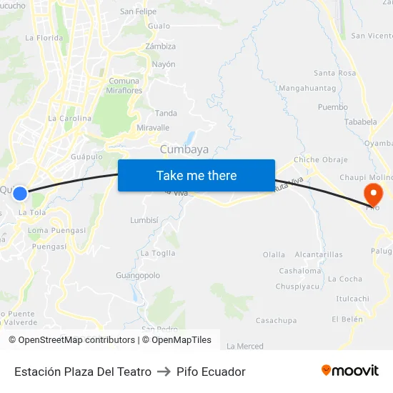 Estación Plaza Del Teatro to Pifo Ecuador map
