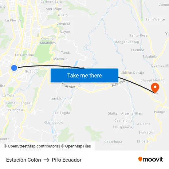 Estación Colón to Pifo Ecuador map