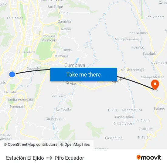 Estación El Ejido to Pifo Ecuador map