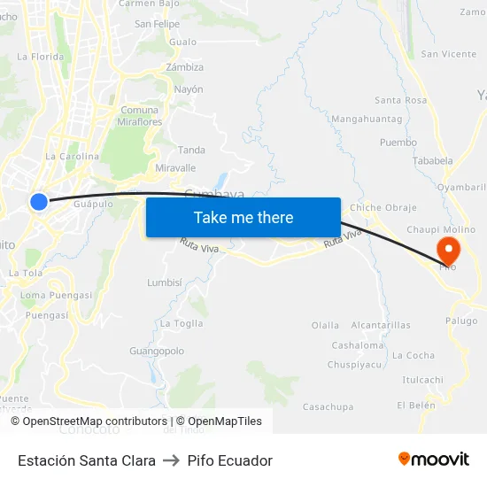 Estación Santa Clara to Pifo Ecuador map