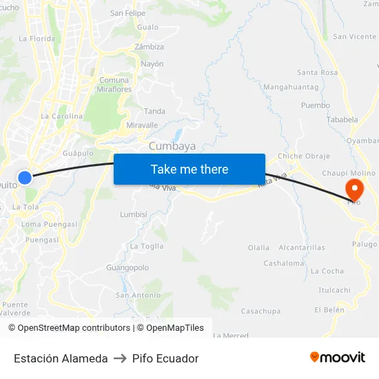 Estación Alameda to Pifo Ecuador map