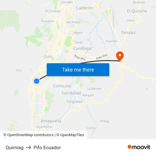 Quimiag to Pifo Ecuador map