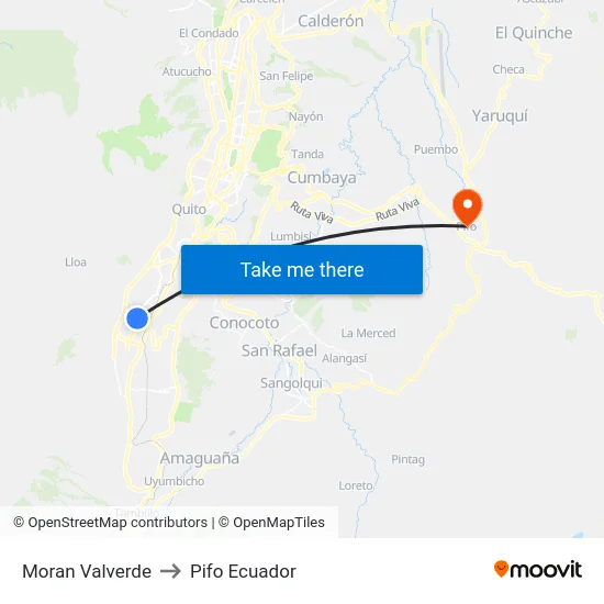 Moran Valverde to Pifo Ecuador map