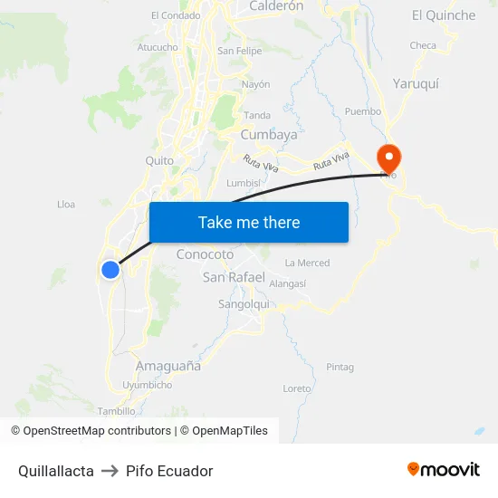 Quillallacta to Pifo Ecuador map