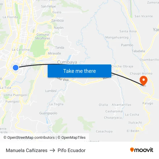 Manuela Cañizares to Pifo Ecuador map