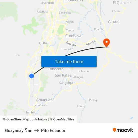 Guayanay Ñan to Pifo Ecuador map