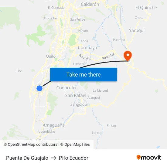 Puente De Guajalo to Pifo Ecuador map