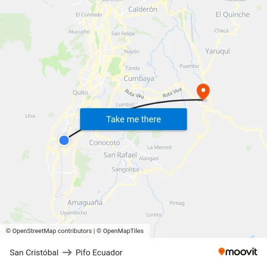 San Cristóbal to Pifo Ecuador map