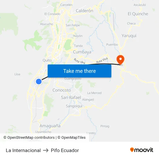 La Internacional to Pifo Ecuador map