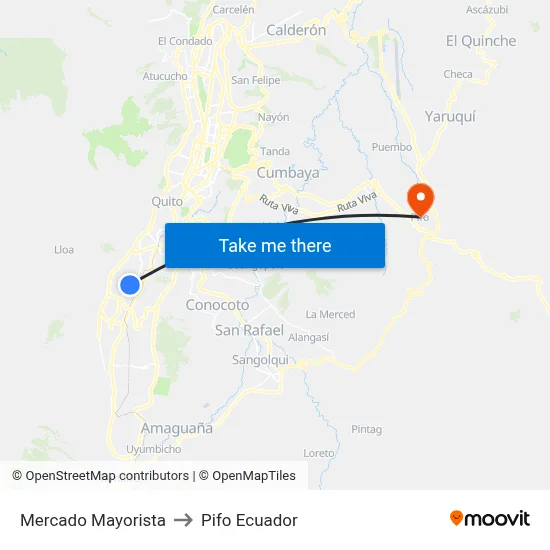 Mercado Mayorista to Pifo Ecuador map