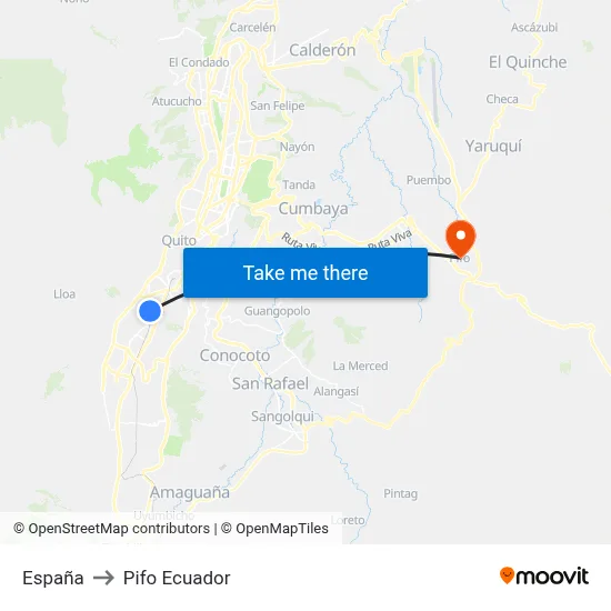 España to Pifo Ecuador map