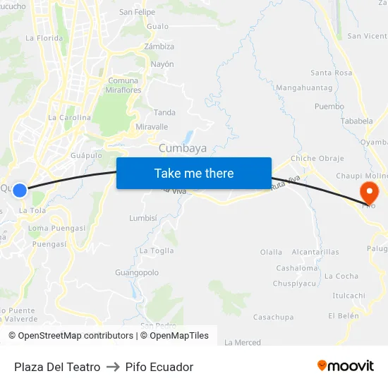 Plaza Del Teatro to Pifo Ecuador map
