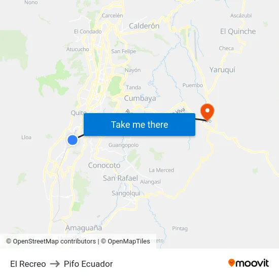 El Recreo to Pifo Ecuador map