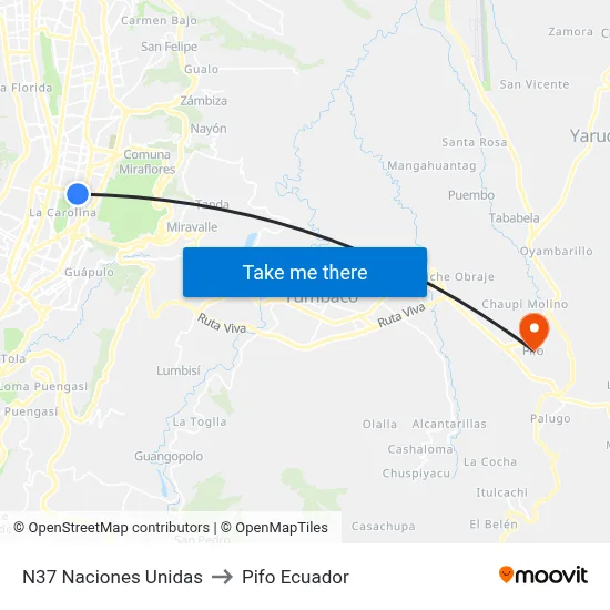 N37 Naciones Unidas to Pifo Ecuador map