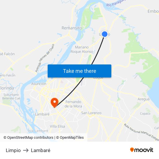 Limpio to Lambaré map