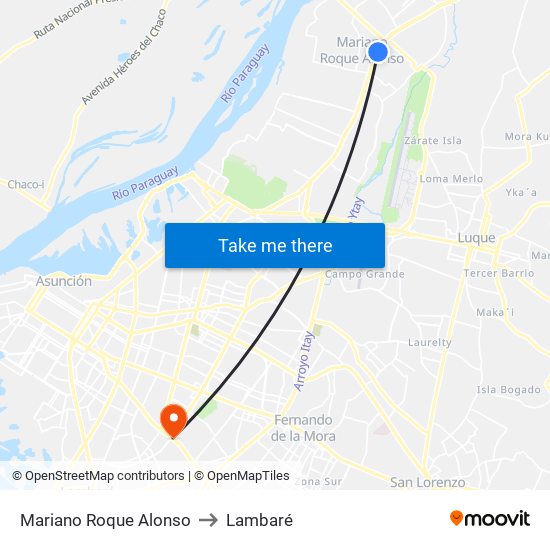 Mariano Roque Alonso to Lambaré map