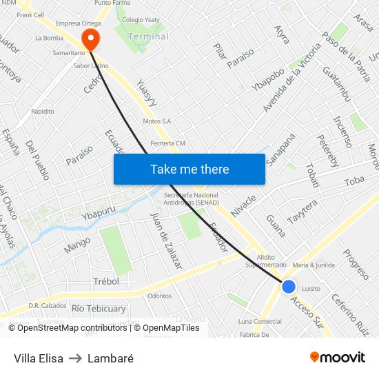 Villa Elisa to Lambaré map