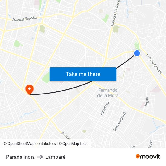 Parada India to Lambaré map