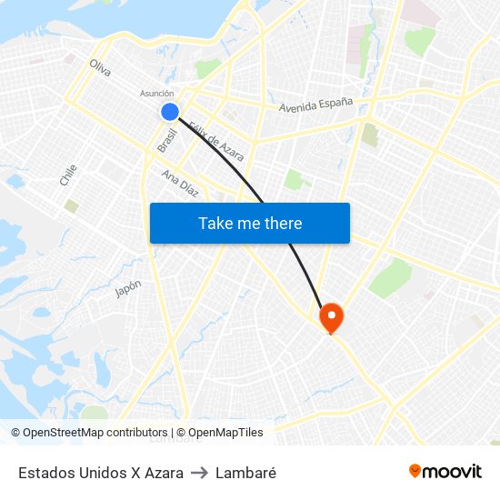 Estados Unidos X Azara to Lambaré map