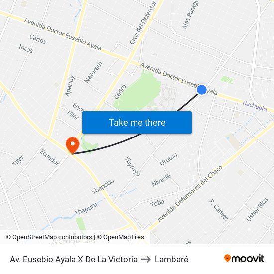 Av. Eusebio Ayala X De La Victoria to Lambaré map