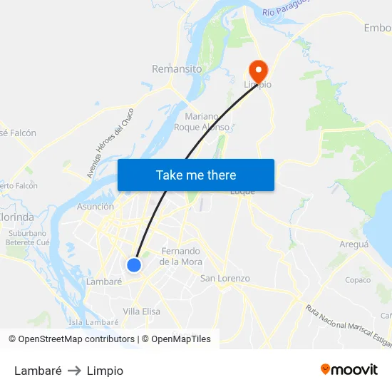 Lambaré to Limpio map