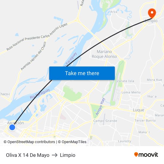 Oliva X 14 De Mayo to Limpio map