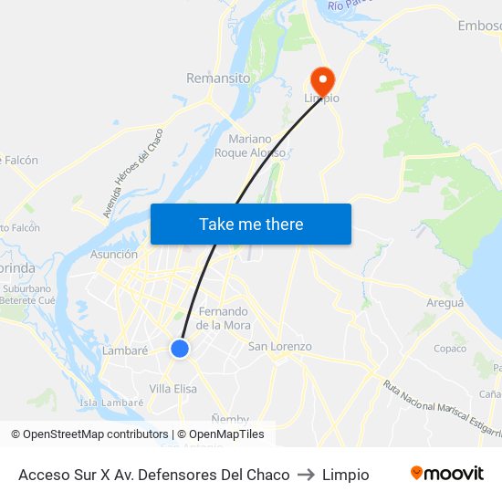 Acceso Sur X Av. Defensores Del Chaco to Limpio map