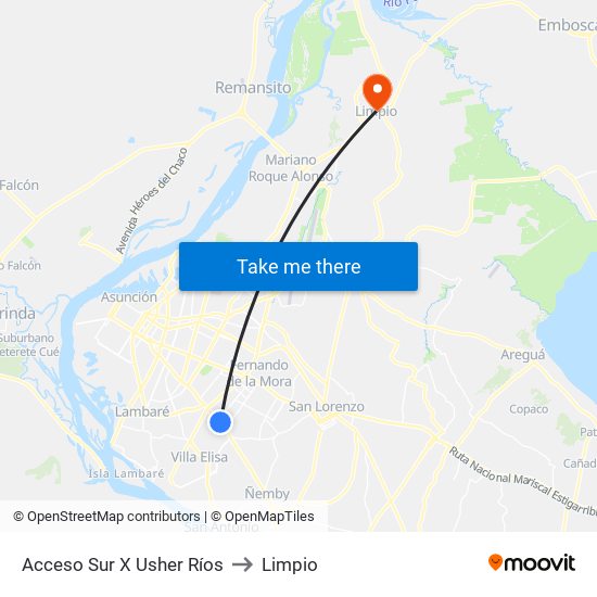 Acceso Sur X Usher Ríos to Limpio map