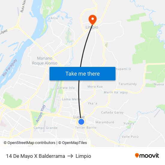 14 De Mayo X Balderrama to Limpio map