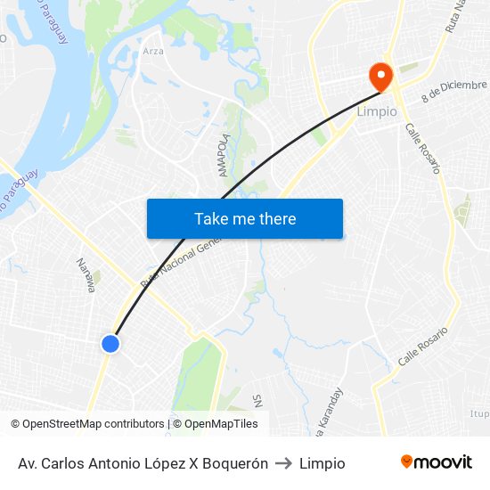 Av. Carlos Antonio López X Boquerón to Limpio map