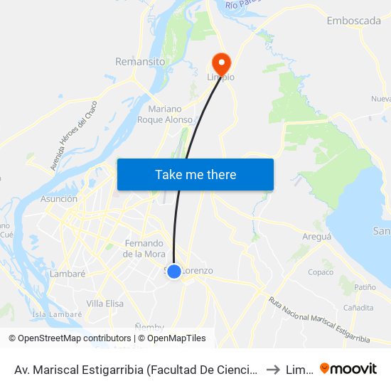 Av. Mariscal Estigarribia (Facultad De Ciencias Económicas) to Limpio map