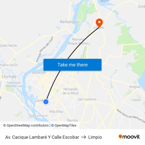 Av. Cacique Lambaré Y Calle Escobar to Limpio map