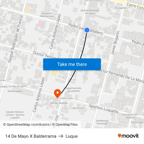 14 De Mayo X Balderrama to Luque map