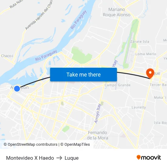 Montevideo X Haedo to Luque map