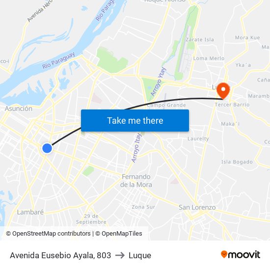 Avenida Eusebio Ayala, 803 to Luque map