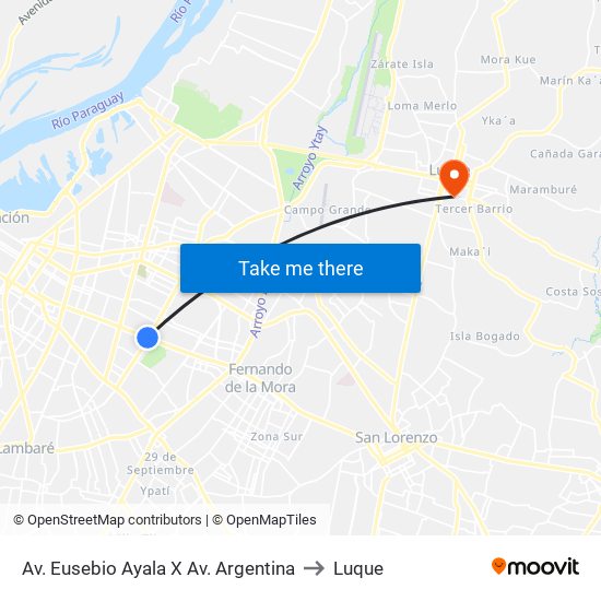 Av. Eusebio Ayala X Av. Argentina to Luque map