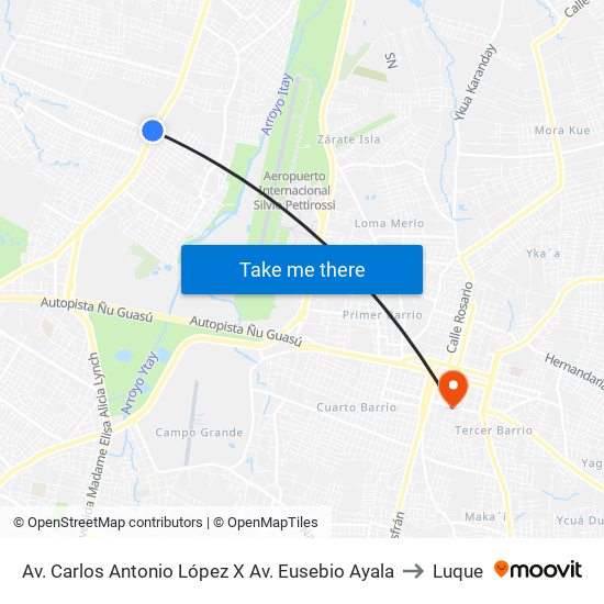 Av. Carlos Antonio López X Av. Eusebio Ayala to Luque map