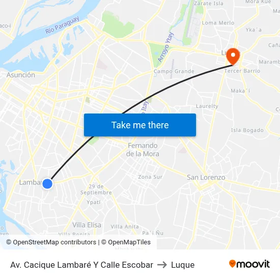 Av. Cacique Lambaré Y Calle Escobar to Luque map