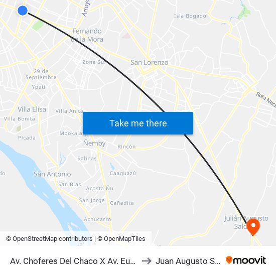 Av. Choferes Del Chaco X Av. Eusebio Ayala to Juan Augusto Saldívar map