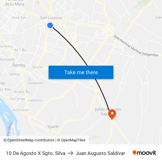 10 De Agosto X Sgto. Silva to Juan Augusto Saldívar map