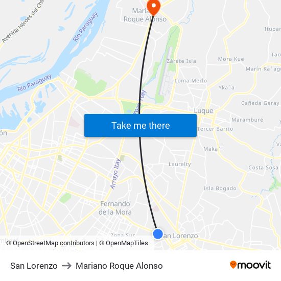 San Lorenzo to Mariano Roque Alonso map