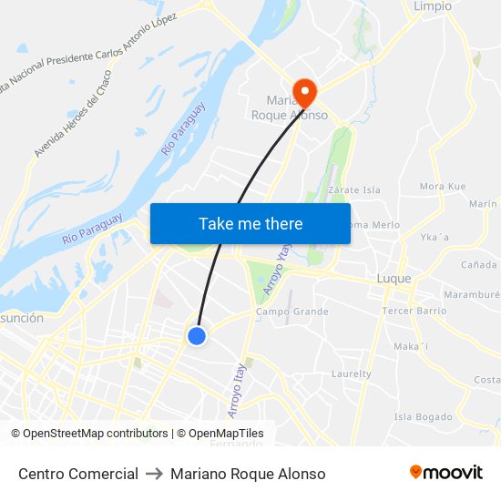 Centro Comercial to Mariano Roque Alonso map