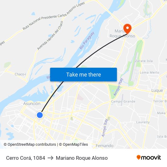 Cerro Corá, 1084 to Mariano Roque Alonso map