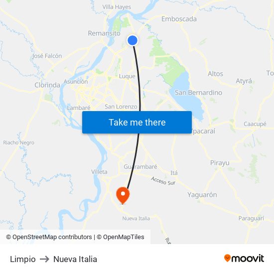 Limpio to Nueva Italia map
