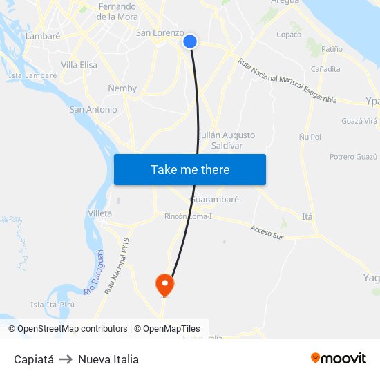 Capiatá to Nueva Italia map
