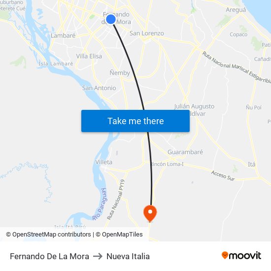 Fernando De La Mora to Nueva Italia map