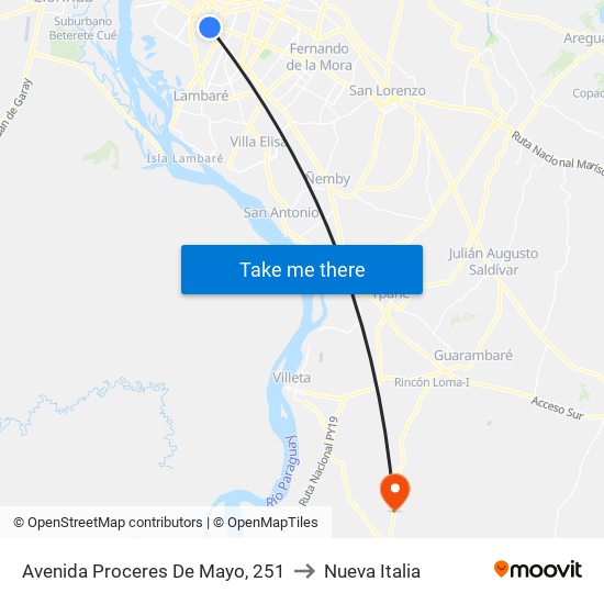 Avenida Proceres De Mayo, 251 to Nueva Italia map