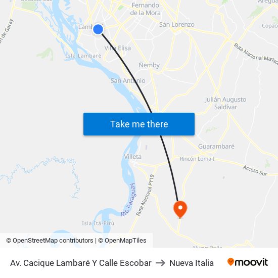 Av. Cacique Lambaré Y Calle Escobar to Nueva Italia map