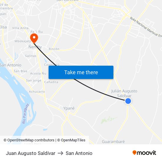 Juan Augusto Saldívar to San Antonio map