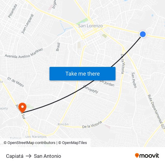 Capiatá to San Antonio map